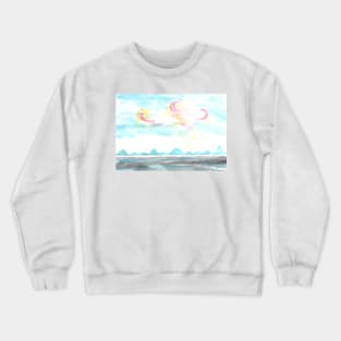 Scenery. Nature. Sun, sky, mountains, water. A calm image for a good mood. Crewneck Sweatshirt